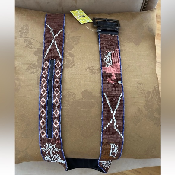 Raj Bohemian Western Seed Beaded Brown Leather Belt NWT Size 35”-41” (Large) - Picture 7 of 14